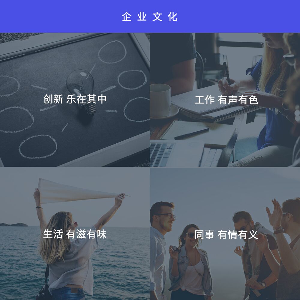 企業(yè)文化：創(chuàng)新樂在其中，工作有聲有色，生活有滋有味，同事有情有義